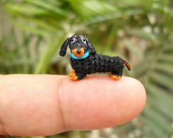 0.6 Inch Miniature Dachshund Sausage Dog Amigurumi - Tiny Crochet Black Brown Dog Dachshunds - Made To Order