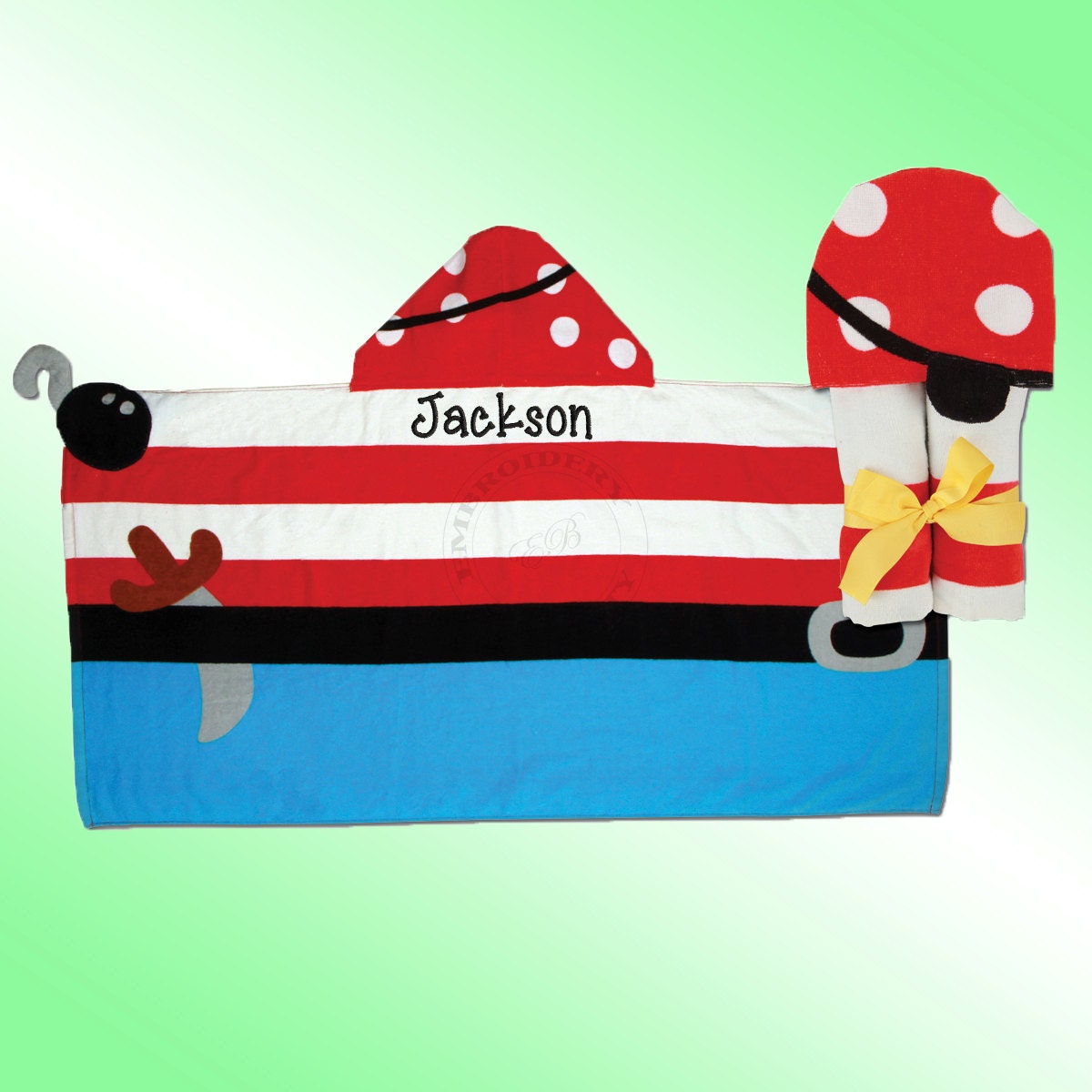 Hooded Beach Towel Personalized and Embroidered PIRATE