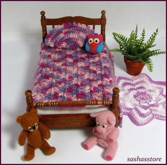 Crochet 112th Scale Dollhouse Bedding Blanket And by sashasstore
