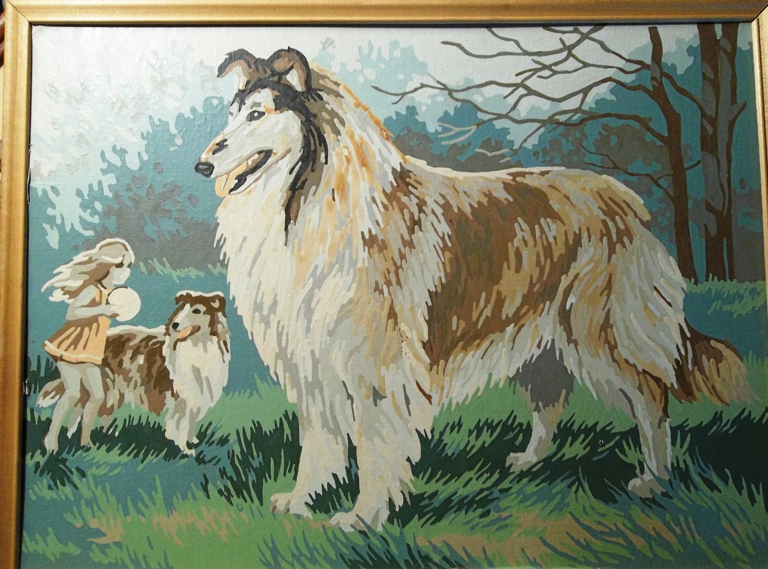 Vintage Collie Lassie Dog Framed Paint by Number