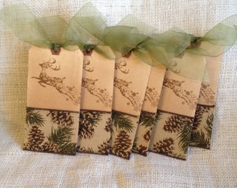 Vintage Styled Large Aged Reindeer Christmas Gift Tags