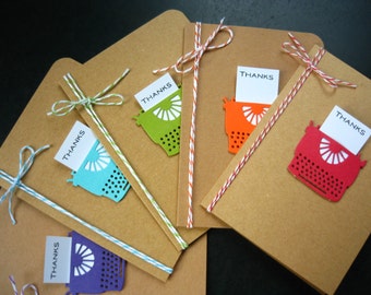 Typewriter Thank You Card Set of 5, Thank You Notes