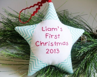 Baby's First Christmas Ornament Personalized Chevron Star