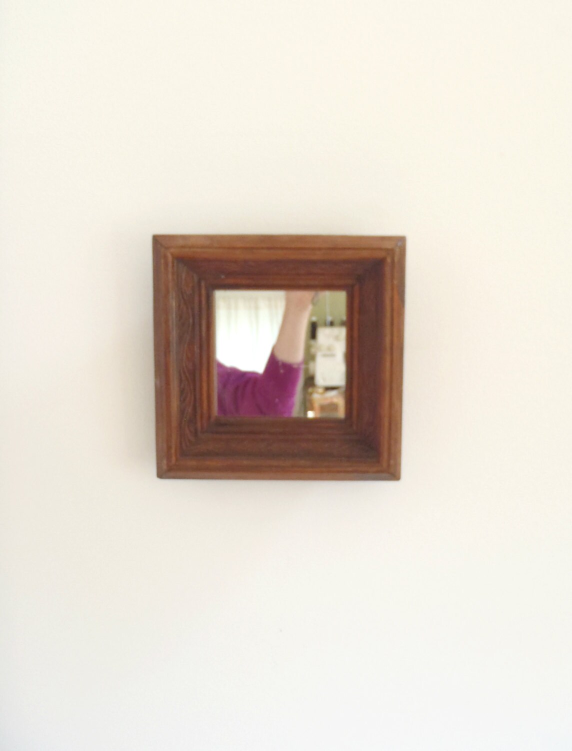Vintage small wood framed mirror / wall hanging mirror
