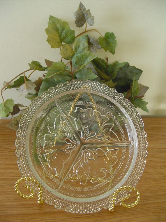 Items similar to Glass Divided Dish Fruit Embossed Dish Glass