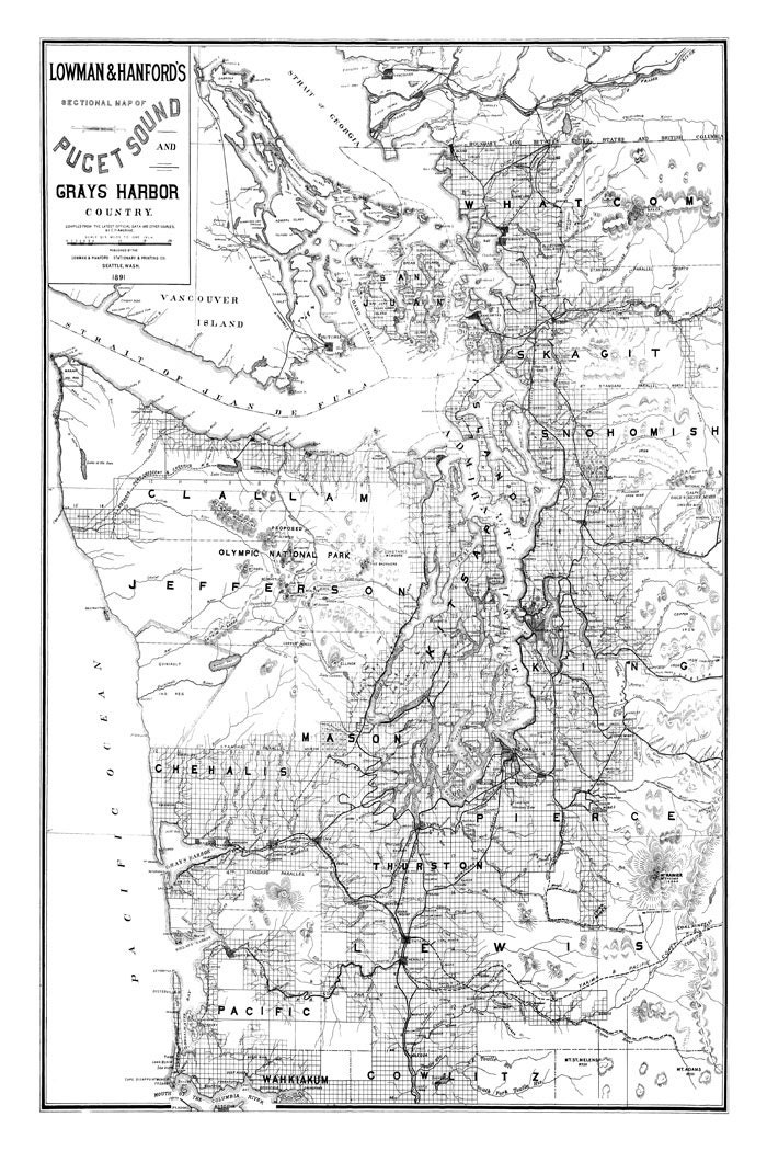 Puget Sound Map Vintage Print Poster