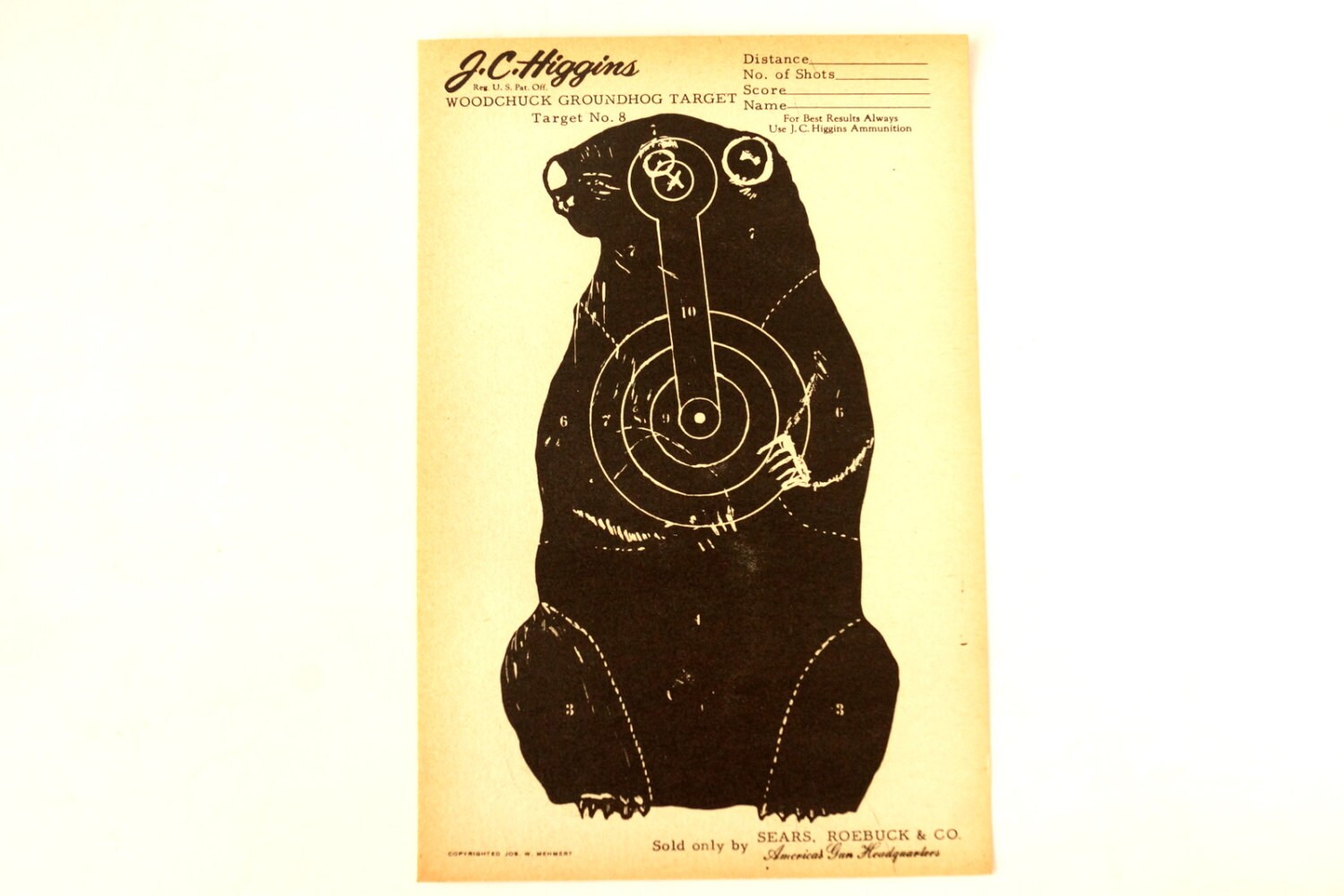 Vintage J.C. Higgins Woodchuck Groundhog Target No.8 Paper