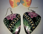 Wood Flower Earrings, Vintage Painted Wood Earrings, Boho Earrings, Pink, Green, Peach, Blue, Black Hand Painted Flower Earrings, Fall Gift