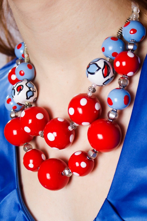 Red Polka Dot Large Bead Necklace 6915