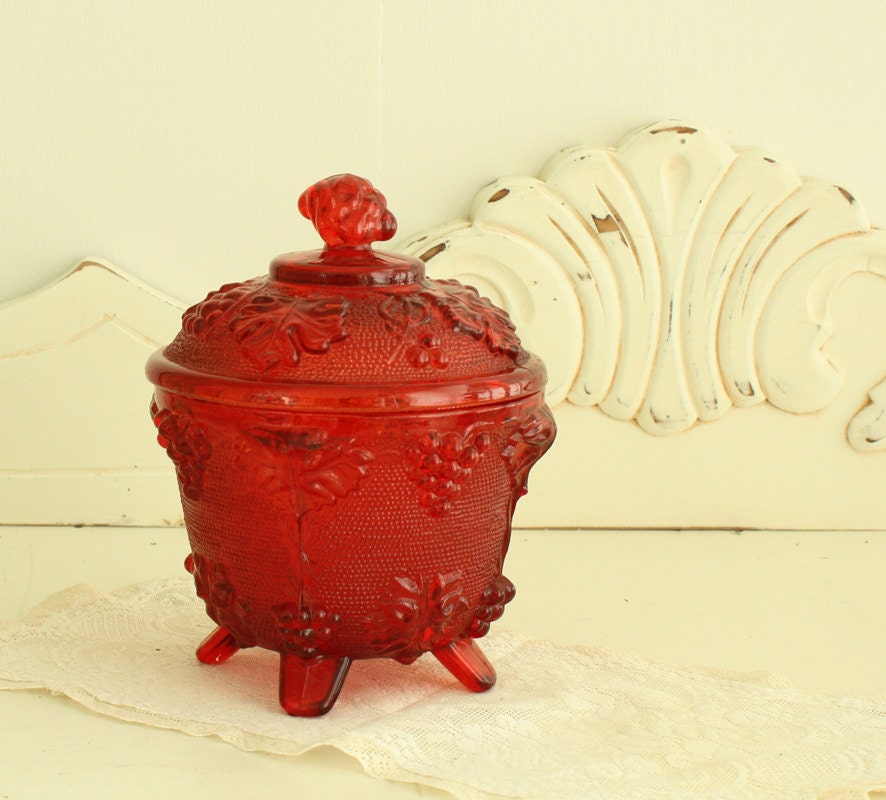 Ruby Red Candy Dish Carnival Glass Depression Glass
