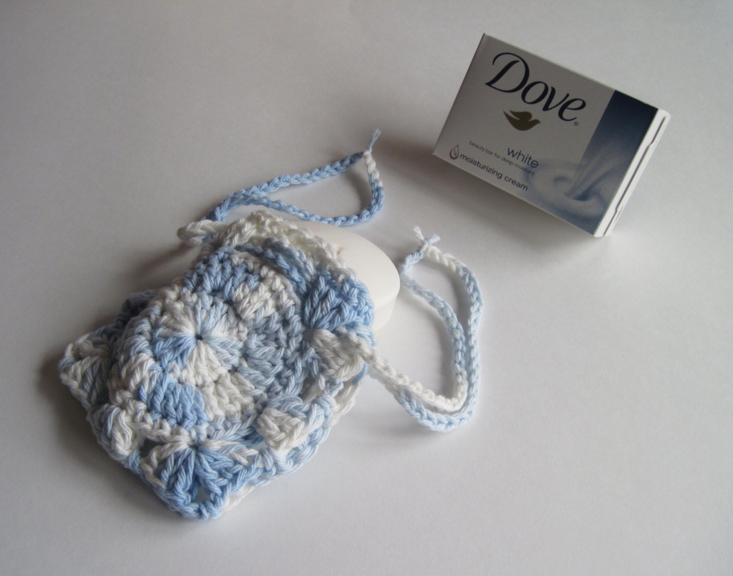 Crochet Soap Holder Bag Cotton Drawstring Soap Saver Blue