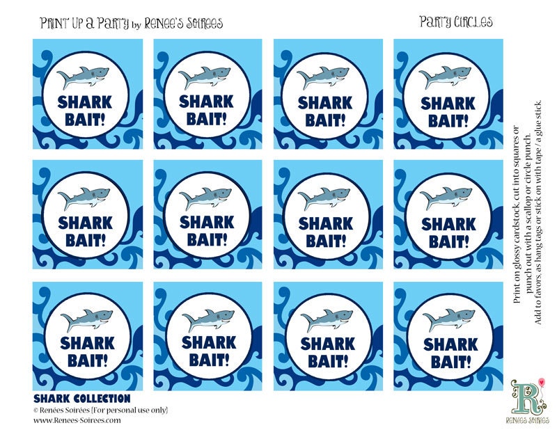 custom shark party package custom favor tags shark bait