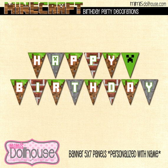 PERSONALIZED Minecraft Happy Birthday Banner -Printable Minecraft Inspired Happy Birthday Banner-PDF Il_570xn