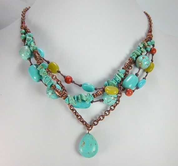 Turquoise Necklace Multi Stone Boho Four by Barbarasartistry