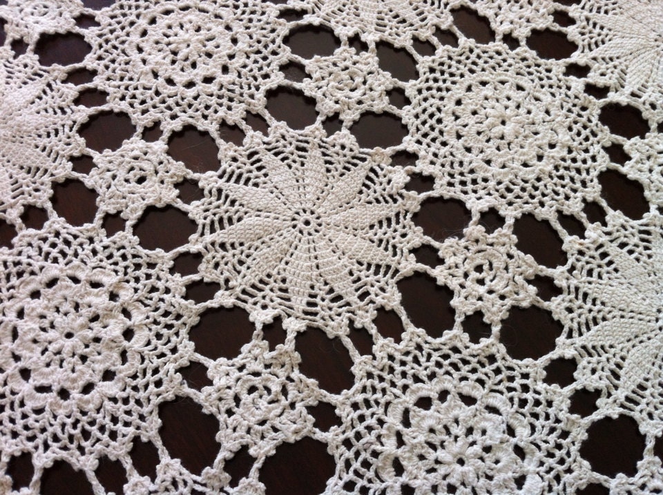 Vintage Crochet Tablecloth Lace Tablecloth White Cotton