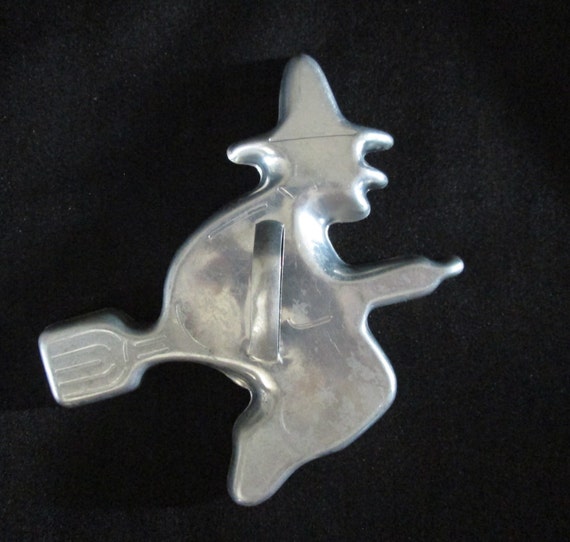 Vintage Witch on a Broom Tin Cookie Cutter by MollyJoCollections