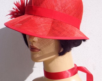Flapper hat, red sinamay cloche, sun hat, wedding hat, retro, 1920s vintage inspired, garden party, bridesmaid hat, great Gatsby