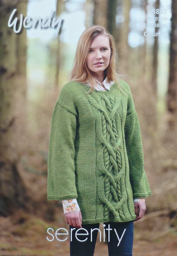 Womens Knitting Pattern W5837 Ladies Long Cable Tunic/Jumper/Dress