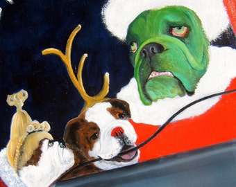 English Bulldog Art Print/"Cindy Lou Bullywho and the Bullygrinch"/by Original Mike Holzer