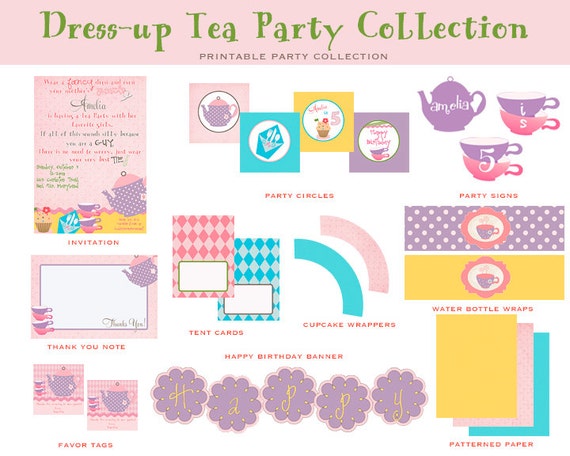 DRESS UP TEA Party, Printable Party Package (Tea Party Birthday, Tea Party Decorations, Dress Up Birthday) Il_570xn