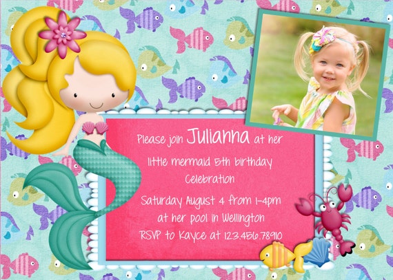 Mermaid Birthday Invitation Fish Lobster Under the Sea Invite - Choose Your Mermaid Digital or Printed Il_570xn
