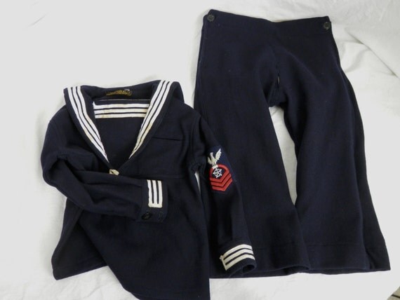 Vintage Wool Sailor Suit WWI Style Worn by Little Boy Age 3 in