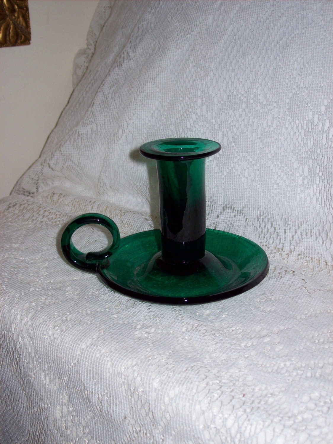 Vintage Emerald Green Glass Candle Holder BLENKO Art Glass