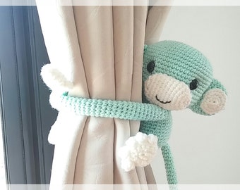 Monkey curtain tie back, cotton yarn crochet monkey, amigurumi.
