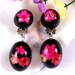 Vintage Clip-On Earrings Costume Jewelry Black with Pink Flowers Free Shipping to USA Gift Box
