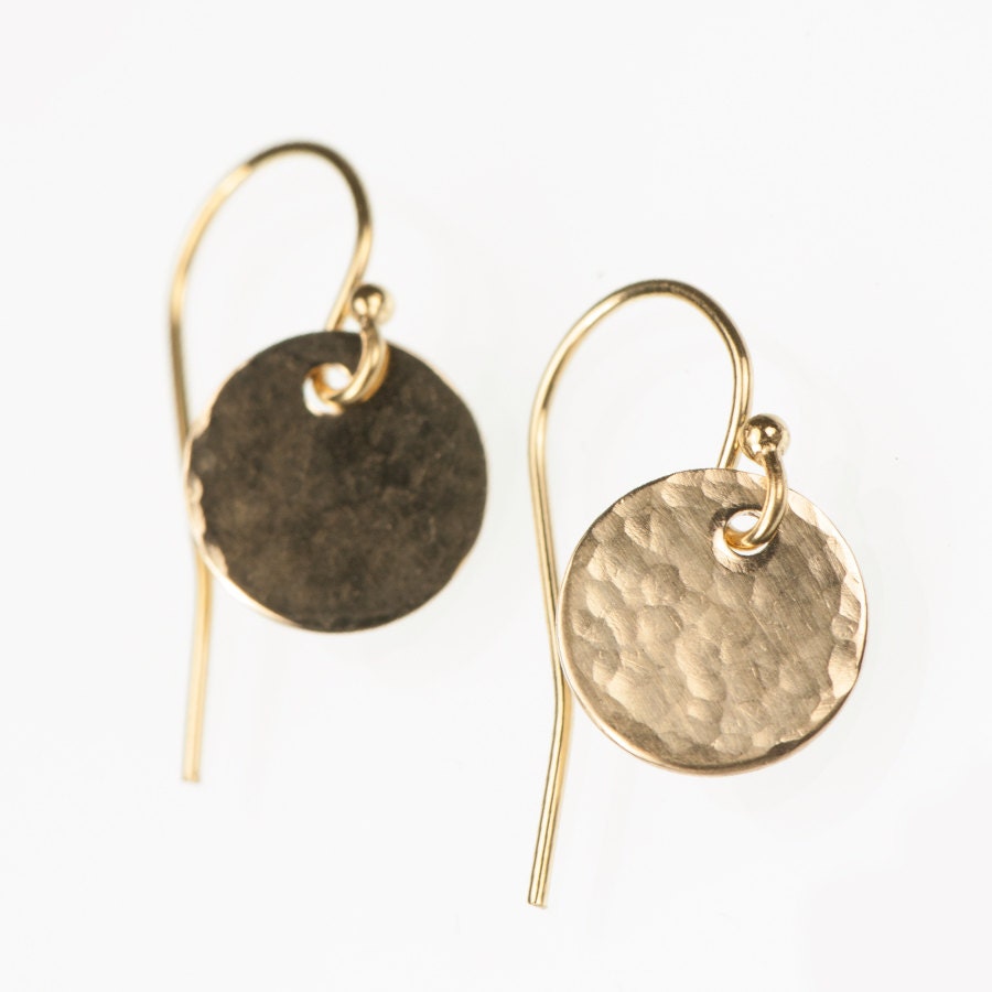 Small Hammered Gold Disc Earrings 14k Gold Filled or