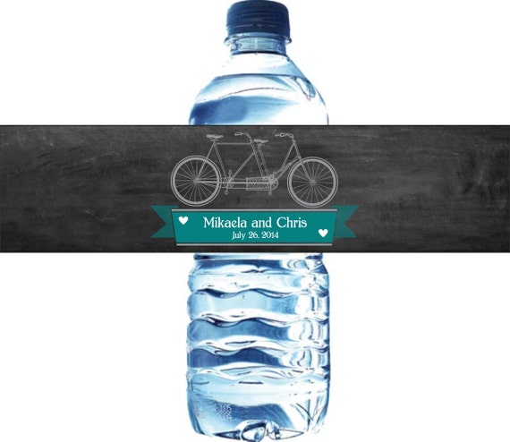 75 Vintage Tandem Bicycle on Blackboard Wedding Water Bottle Labels - Waterproof Self Stick Il_570xn