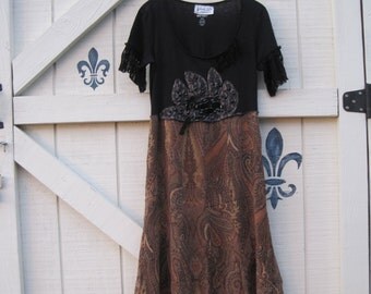 Hippie bohemian XS-S dress gypsy romantic rustic, black romantic dress, XS-S upcycled dress by ShabyVintage