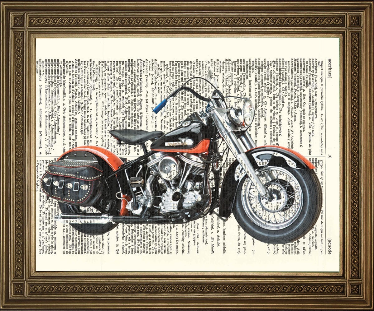 HARLEY DAVIDSON MOTORBIKE Prints Original Antique Dictionary