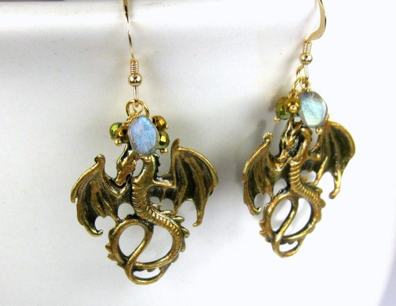Dragon Earrings Gold Dragon Earrings Wyvern by SirenJewells