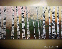 ORIGINAL Birch Forest Painting.Lar ge Artwork. Contemporary Landscape ...