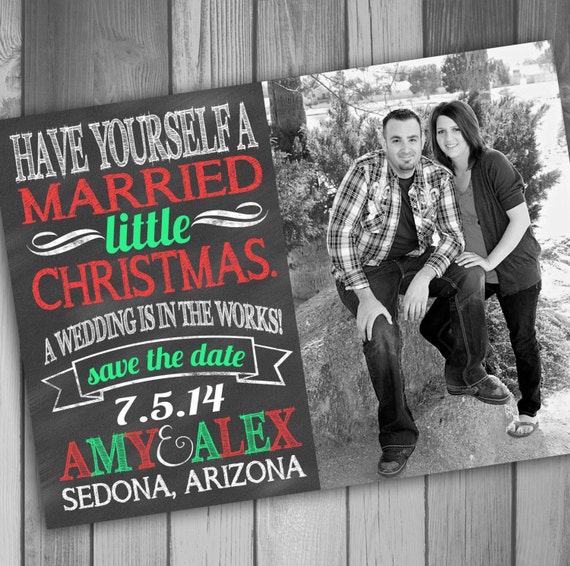 Christmas Save The Date Photo Card Engaged Christmas Engagement Card ...