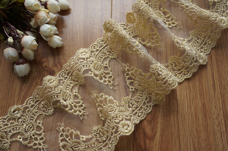 Gold Lace Trim Vintage Lace Fabric Trim Embroidery Lace Trim