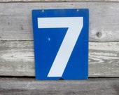 Vintage Metal Number Six or Seven Price Sign Double Sided 6 or 7 Old Gas Station Bent Number Blue & White Address Sign Plate