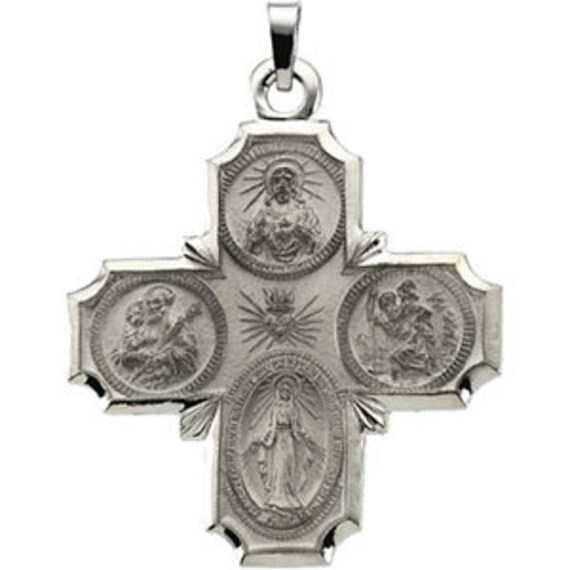 MEN'S 14K White Gold Four Way Cross Catholic by ForsgateJewelry