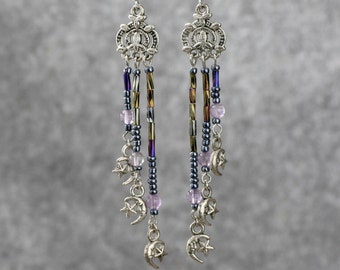 Amethyst linear long dangling earrings Bridesmaid gifts Free US Shipping handmade Anni designs
