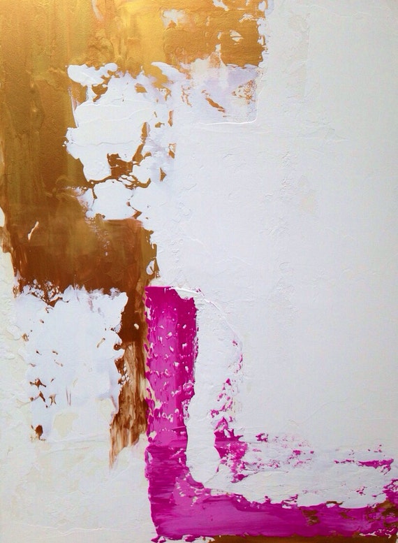 Abstract Painting Gold Pink and White by JenniferFlanniganart