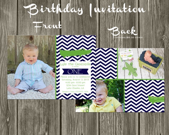 Crocodile or Alligator Digital Birthday Invitation Il_570xn