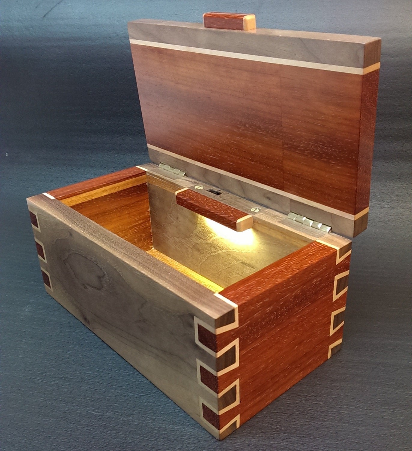 Download Solid Padauk & Walnut Box Handcrafted Double Dovetail joints