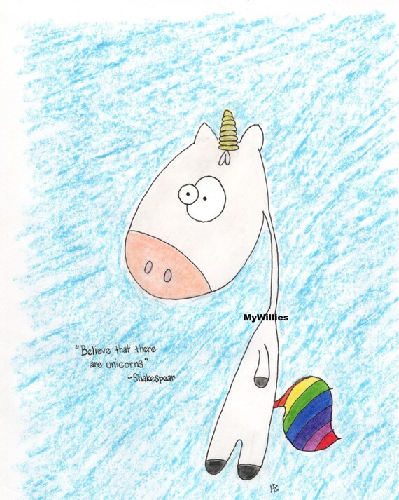 Silly Unicorn Illustration Color Pencil Marker Digital