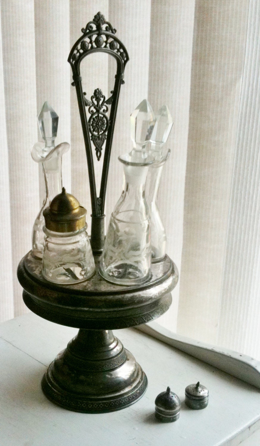 Vintage Crystal SIlver Condiment Stand by FarmhouseOnTheHill
