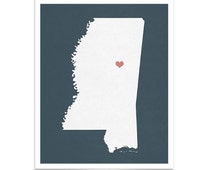 Mississippi State Map Custom Personalized Heart Print I Love USA ...