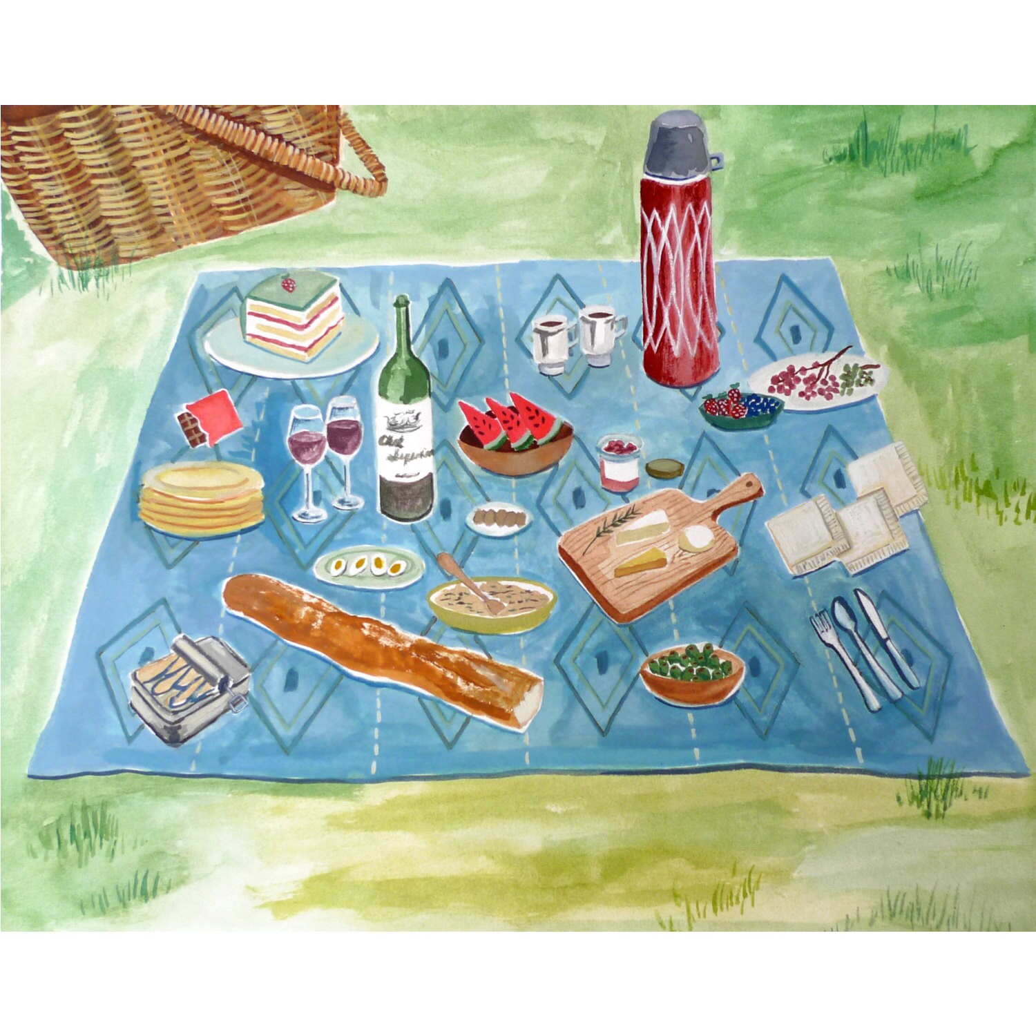 Picnic Blanket Kitchen Art Print by FrancesMarin on Etsy