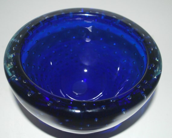 Sale Murano bowl cobalt glass bubble bowl art glass controlled bubbles