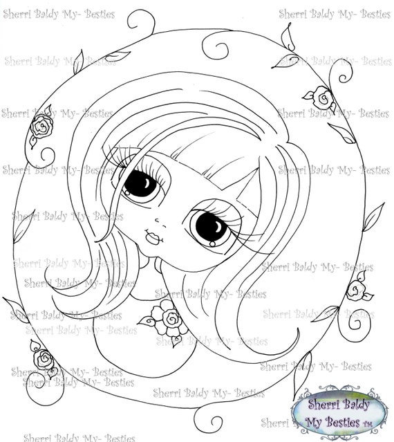 INSTANT DOWNLOAD Digital Digi Stamps Big Eye Big Head Dolls Lil Lovelies img106 Lil Lovely Rose Vine By Sherri Baldy