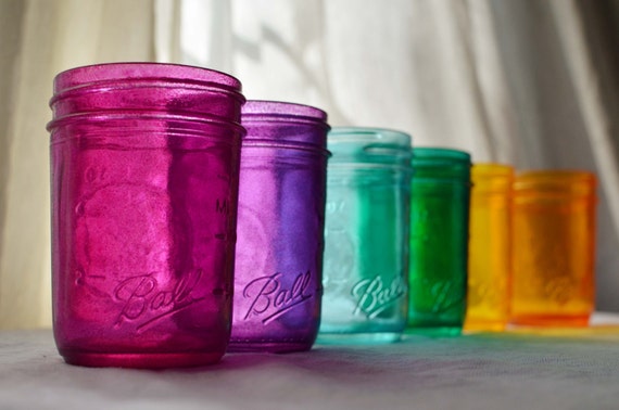 Stained Glass Mason Half Pint Jars Set of 6 by willowfairedecor